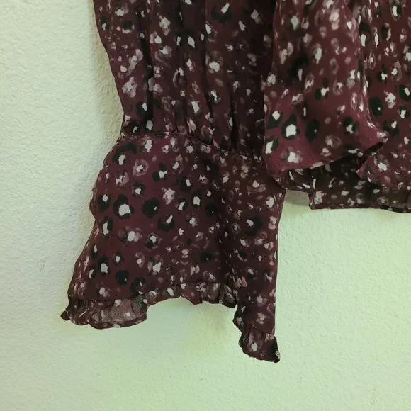 Parker Tilly Printed Ruffle Combo Blouse Sz M Dark Burgundy - Picture 4 of 10